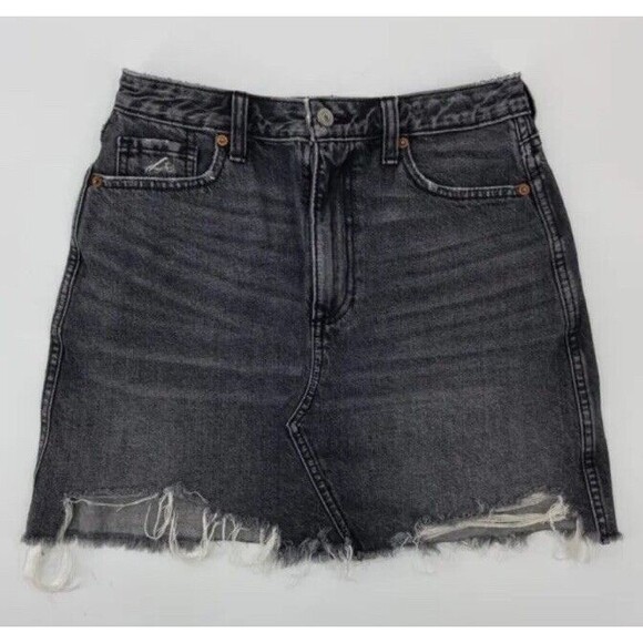 Abercrombie & Fitch Dresses & Skirts - Abercrombie Fitch Womens Denim Mini Skirt Sz 4 27 Black Distressed A‎ Line Jean